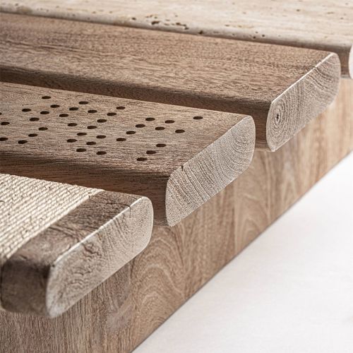 Table Basse Contemporaine En Bois De Manguier Et Verre Vieilli