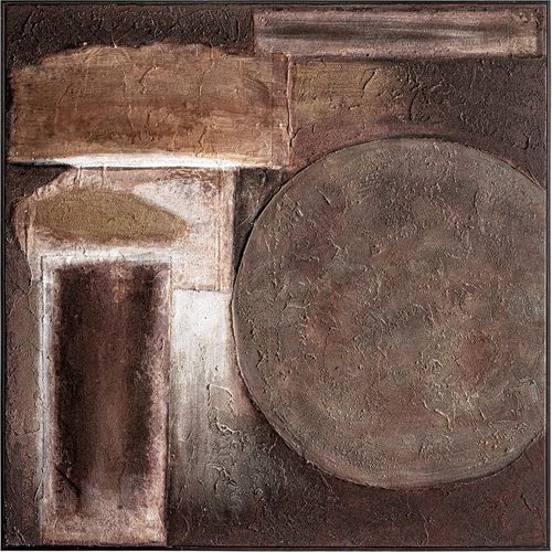 Tableau Contemporain En Toile Marron Finition Artisanale - 141 X 141 Cm