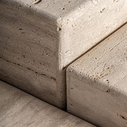 Table Basse Travertin Beige Style Art Déco Finition Vieillie