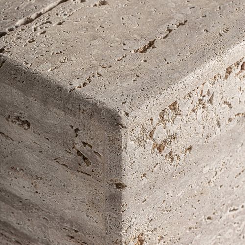 Table Basse Travertin Beige Style Art Déco Finition Vieillie
