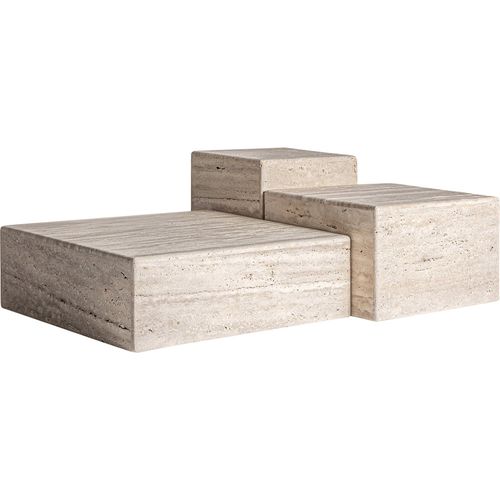 Table Basse Travertin Beige Style Art Déco Finition Vieillie