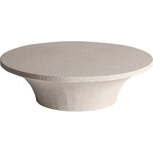 Table Basse Contemporaine Beige En Ciment Et Travertin Raffiné