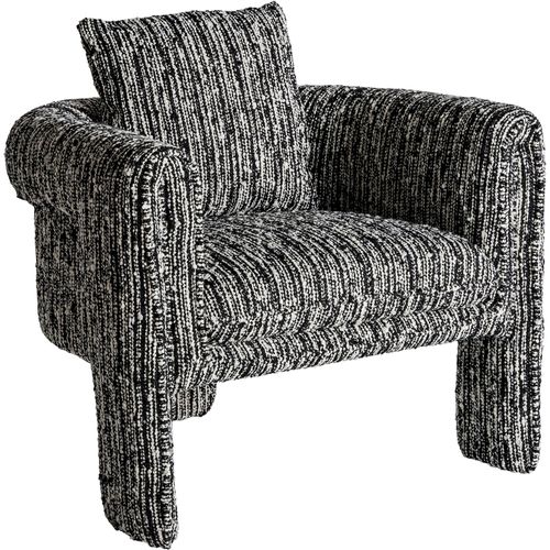Fauteuil Contemporain Noir En Polyester Imprimé Pieds Bois