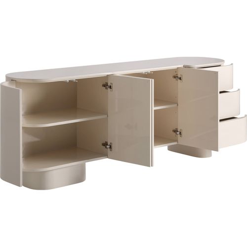 Buffet Contemporain Blanc Cassé Finition Brillante En Bois Mdf