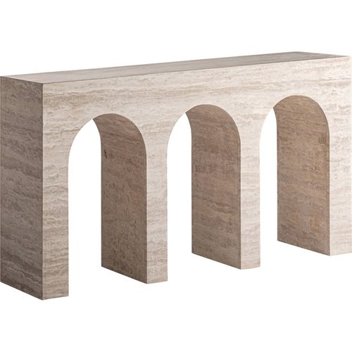 Console Art Déco En Travertin Finition Vieilli Couleur Beige