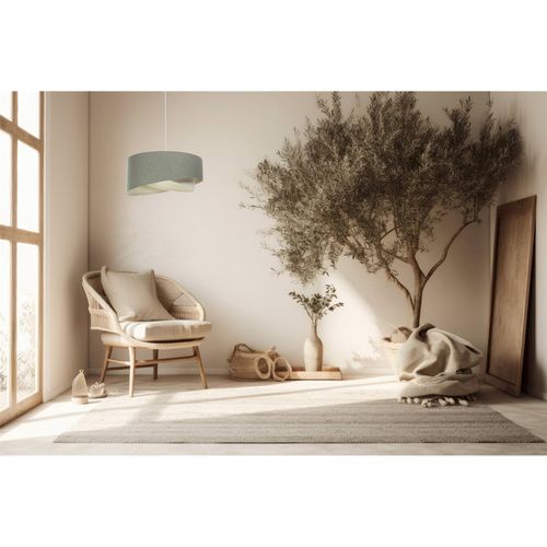 Suspension Boho Tissu Et Lin Naturel Hauteur Ajustable Beige Vert D. 60 Cm - H25 Cm Beige