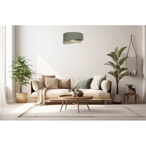 Suspension Boho En Tissu Structuré Et Chanvre Naturel Ajustable D. 60 Cm - H25 Cm Beige