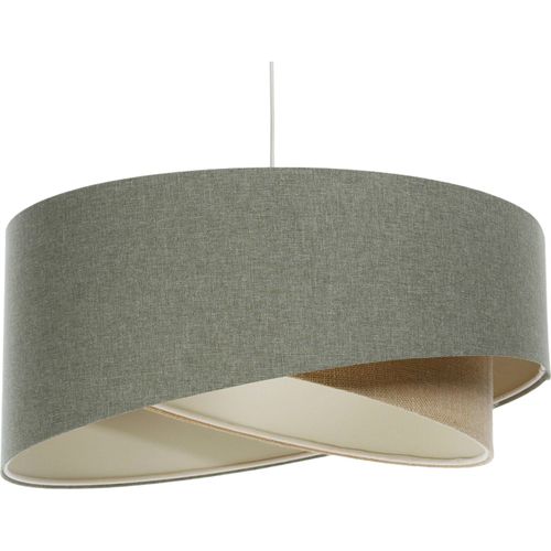 Suspension Boho En Tissu Structuré Et Chanvre Naturel Ajustable D. 60 Cm - H25 Cm Beige