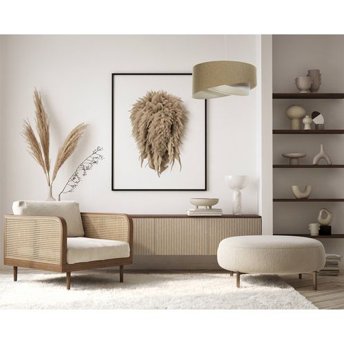 Suspension Bohème En Lin Naturel Effet Tissu Crème Ou Moutarde D. 60 Cm - H25 Cm Beige