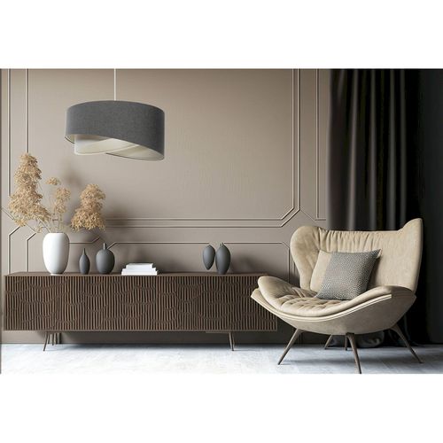 Suspension Bohème En Lin Naturel Câble Ajustable Couleur Crème D. 40 Cm - H20 Cm Beige