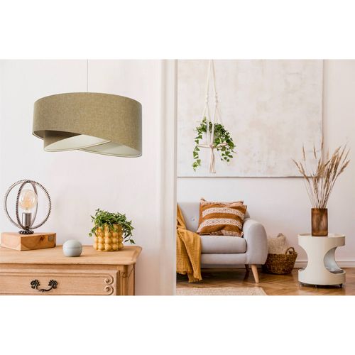 Suspension Boho Tissu Crème Ajustable Ambiance Chaleureuse D. 40 Cm - H20 Cm Beige