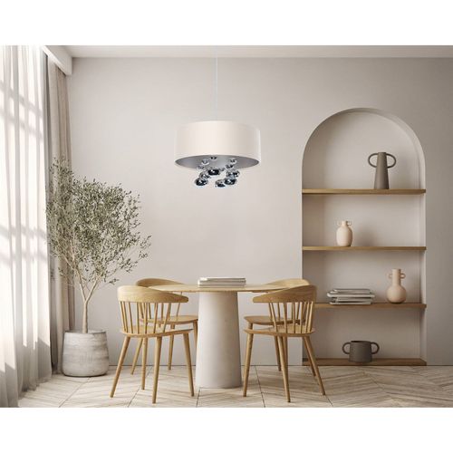 Suspension Satin Crème Élégante Avec Boules Décoratives Argentées D. 40 Cm - H16 Cm Beige