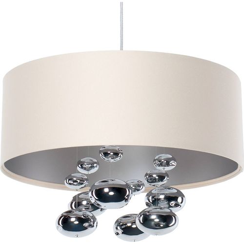 Suspension Satin Crème Élégante Avec Boules Décoratives Argentées D. 40 Cm - H16 Cm Beige