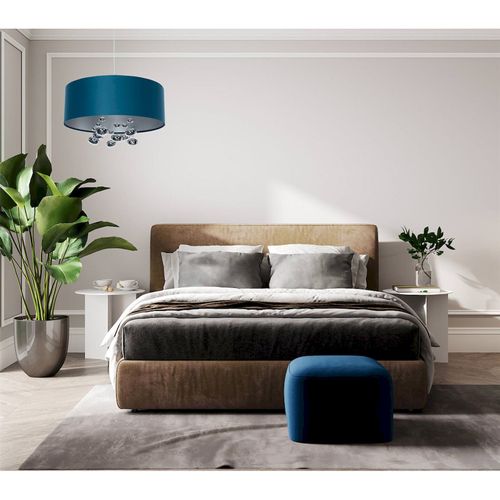 Suspension Élégante Bleu Satin Et Boules Décoratives Argentées D. 40 Cm - H16 Cm Bleu