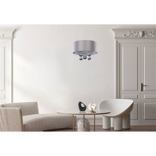 Suspension Design Gris Satiné Avec Boules Décoratives Argentées D. 40 Cm - H16 Cm Gris
