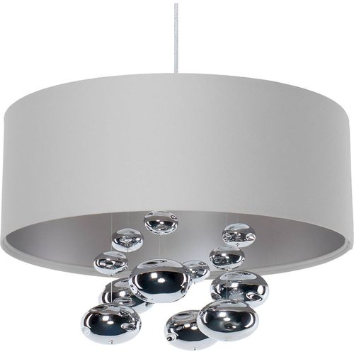 Suspension Design Gris Satiné Avec Boules Décoratives Argentées D. 40 Cm - H16 Cm Gris