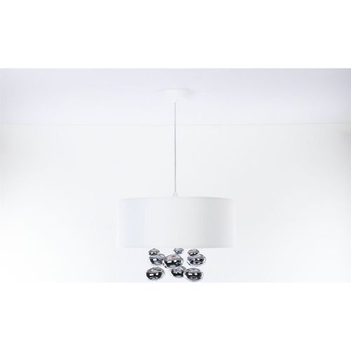 Suspension Satin Blanc Et Boules Argentées Design Élégant D. 40 Cm - H16 Cm Blanc