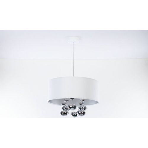 Suspension Satin Blanc Et Boules Argentées Design Élégant D. 40 Cm - H16 Cm Blanc