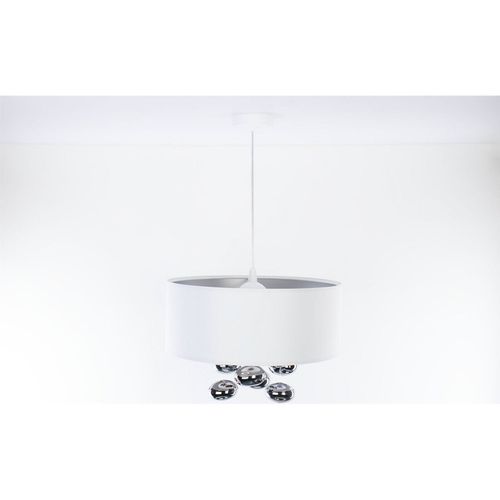Suspension Satin Blanc Et Boules Argentées Design Élégant D. 40 Cm - H16 Cm Blanc