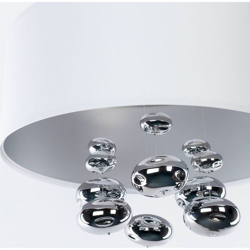 Suspension Satin Blanc Et Boules Argentées Design Élégant D. 40 Cm - H16 Cm Blanc