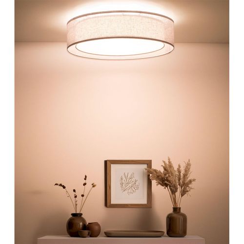 Plafonnier Tissu Double Couche Lumière Douce Et Design Élégant D. 50 Cm - H16 Cm Gris