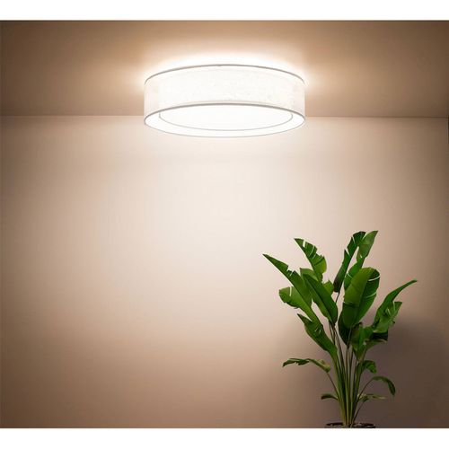 Plafonnier Tissu Double Couche Lumière Douce Effet Uniforme D. 50 Cm - H16 Cm Blanc