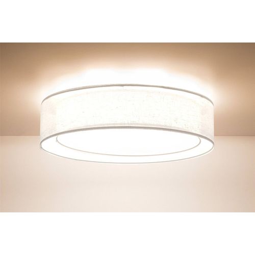 Plafonnier Tissu Double Couche Lumière Douce Effet Uniforme D. 50 Cm - H16 Cm Blanc