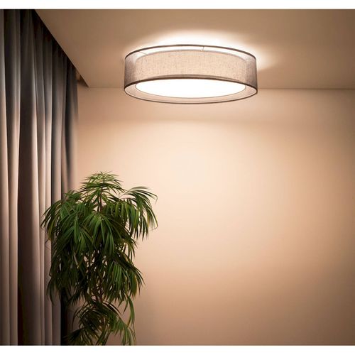 Plafonnier Double Tissu Diffusion Douce Lumière Ambiance Chaleureuse D. 60 Cm - H16 Cm Gris