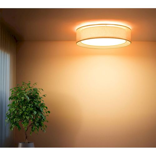 Plafonnier Tissu Double Couche Lumière Douce Effet Uniforme D. 60 Cm - H16 Cm Beige