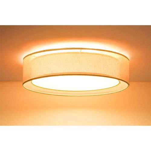 Plafonnier Tissu Double Couche Lumière Douce Effet Uniforme D. 60 Cm - H16 Cm Beige