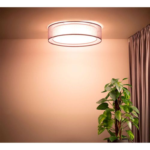 Plafonnier Double Tissu Effet Lumière Douce Ambiance Chaleureuse D. 50 Cm - H16 Cm Rose