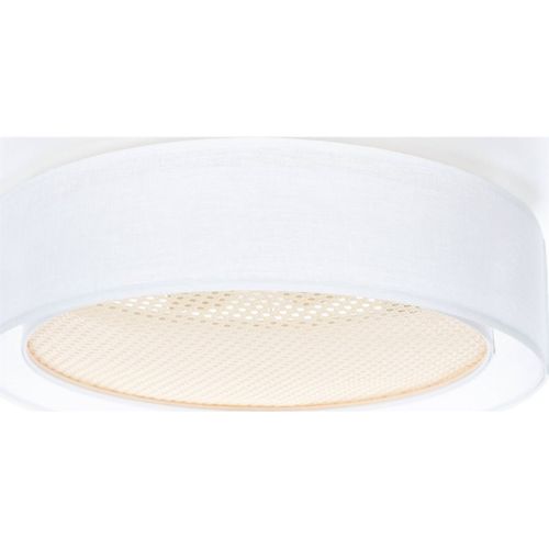 Plafonnier Tissu Double Couche Lumière Douce Effet Rotang D. 60 Cm - H16 Cm Blanc