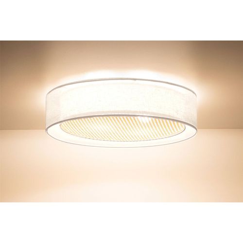 Plafonnier Tissu Double Couche Lumière Douce Effet Rotang D. 60 Cm - H16 Cm Blanc