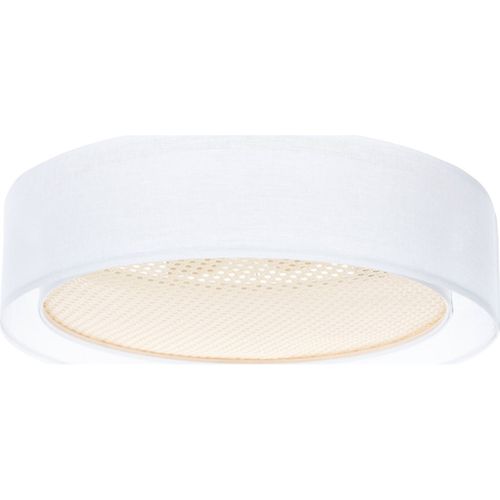Plafonnier Tissu Double Couche Lumière Douce Effet Rotang D. 60 Cm - H16 Cm Blanc