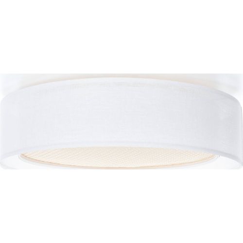 Plafonnier Tissu Double Couche Lumière Douce Effet Rotang D. 60 Cm - H16 Cm Blanc