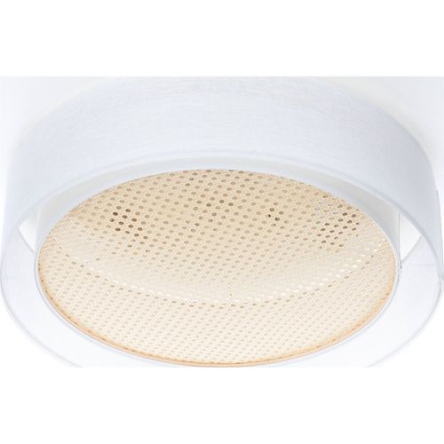 Plafonnier Tissu Double Couche Lumière Douce Effet Rotang D. 60 Cm - H16 Cm Blanc