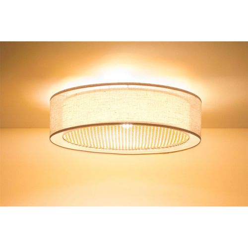 Plafonnier Double Tissu Lumière Douce Design Moderne Salon D. 60 Cm - H16 Cm Beige