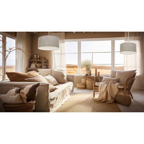 Suspension Bohème En Lin Naturel Effet Rotin Ambiance Chaleureuse D. 40 Cm - H15 Cm Beige