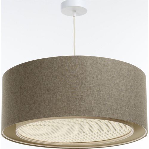 Suspension Bohème Élégante Tissu Et Rotin Lumière Douce D. 50 Cm - H20 Cm Beige
