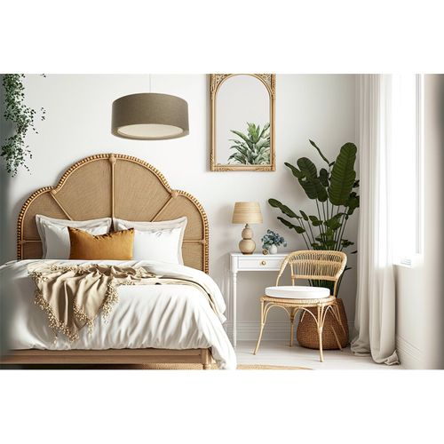 Suspension Bohème Élégante Tissu Et Rotin Lumière Douce D. 60 Cm - H20 Cm Beige