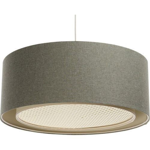 Suspension Bohème Élégante Tissu Et Rotin Pour Salon Cosy D. 40 Cm - H20 Cm Beige