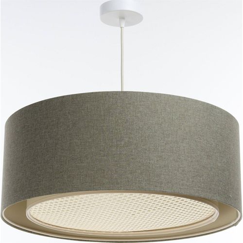 Suspension Bohème Élégante Tissu Et Rotin Pour Salon Cosy D. 50 Cm - H20 Cm Beige