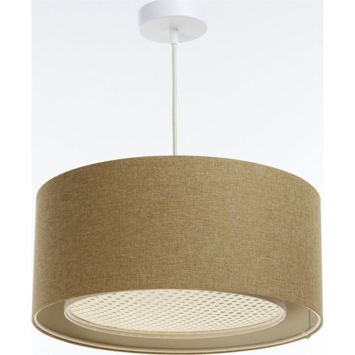 Suspension Boho Élégant Tissu Structuré Et Diffuseur Rotin Beige D. 40 Cm - H20 Cm Beige