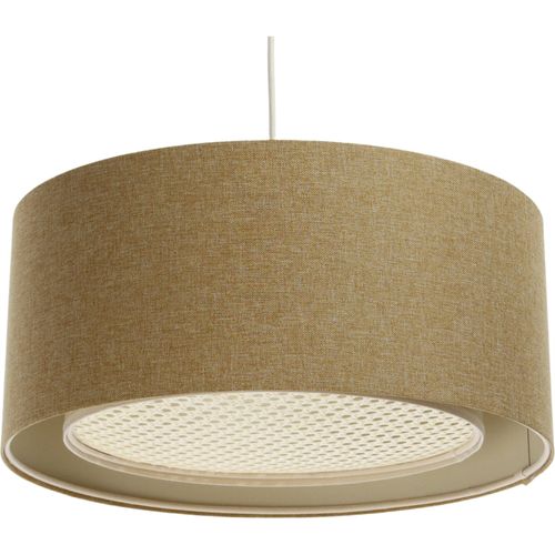 Suspension Boho Élégant Tissu Structuré Et Diffuseur Rotin Beige D. 50 Cm - H20 Cm Beige