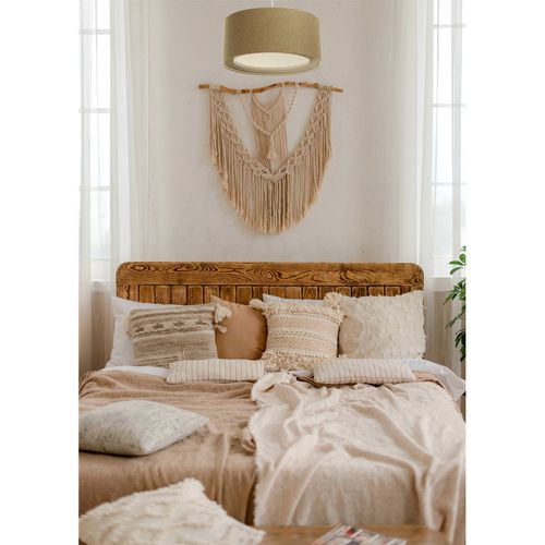 Suspension Boho Élégant Tissu Structuré Et Diffuseur Rotin Beige D. 60 Cm - H20 Cm Beige