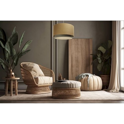 Suspension Boho Élégant Tissu Structuré Réglable Pour Salon Chic D. 60 Cm - H35 Cm Beige