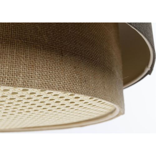 Suspension Boho Élégant En Tissu Structuré Et Diffuseur Rotin D. 60 Cm - H35 Cm Beige