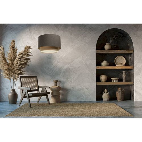 Suspension Boho Élégant En Tissu Structuré Et Diffuseur Rotin D. 60 Cm - H35 Cm Beige