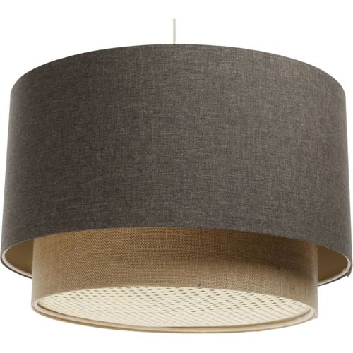 Suspension Boho Élégant En Tissu Structuré Et Diffuseur Rotin D. 60 Cm - H35 Cm Beige