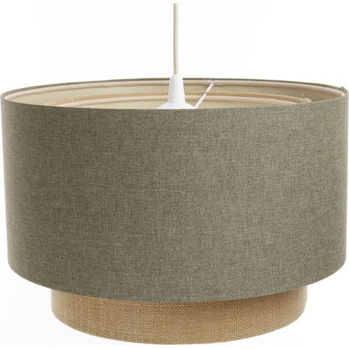 Suspension Boho Élégant En Tissu Structuré Et Diffuseur Rotin D. 40 Cm - H25 Cm Beige